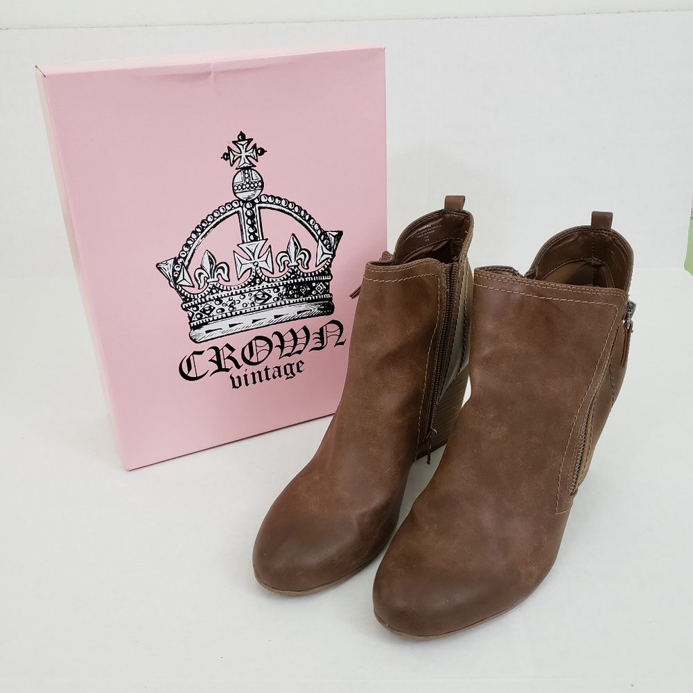 Crown Vintage Booties Womens Size 11 Brown